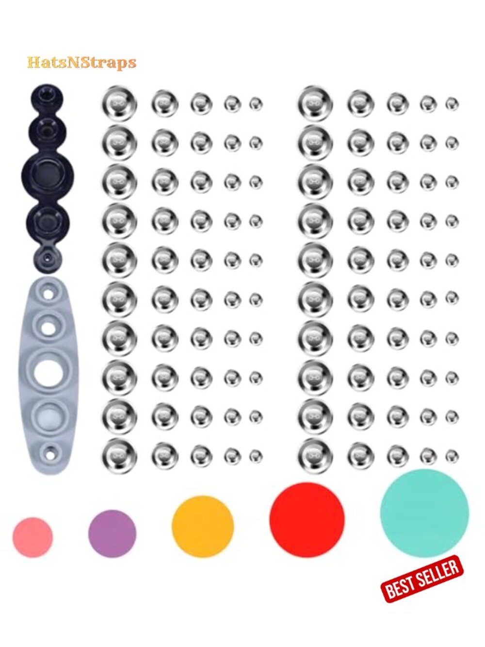 100 Pack DIY Covered Buttons Kit with Tools & Fabric Template, 5 Sizes, Metal